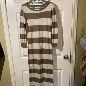 Old Navy Striped Long Sleeve Knit Maxi Sweater Dress Brown/Beige